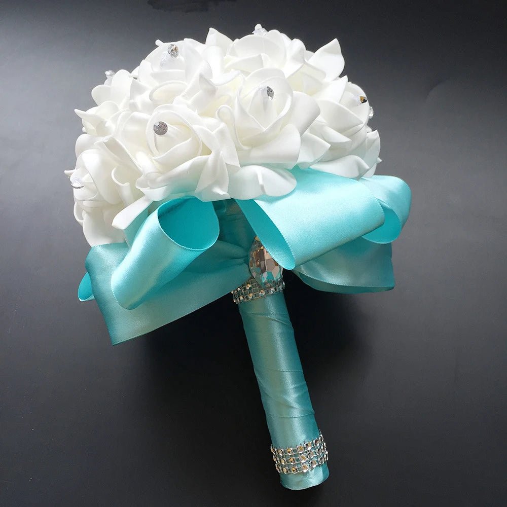 Pearl and Crystal Rose Bridesmaid Bouquet - Luzilly Bridal & Apparel