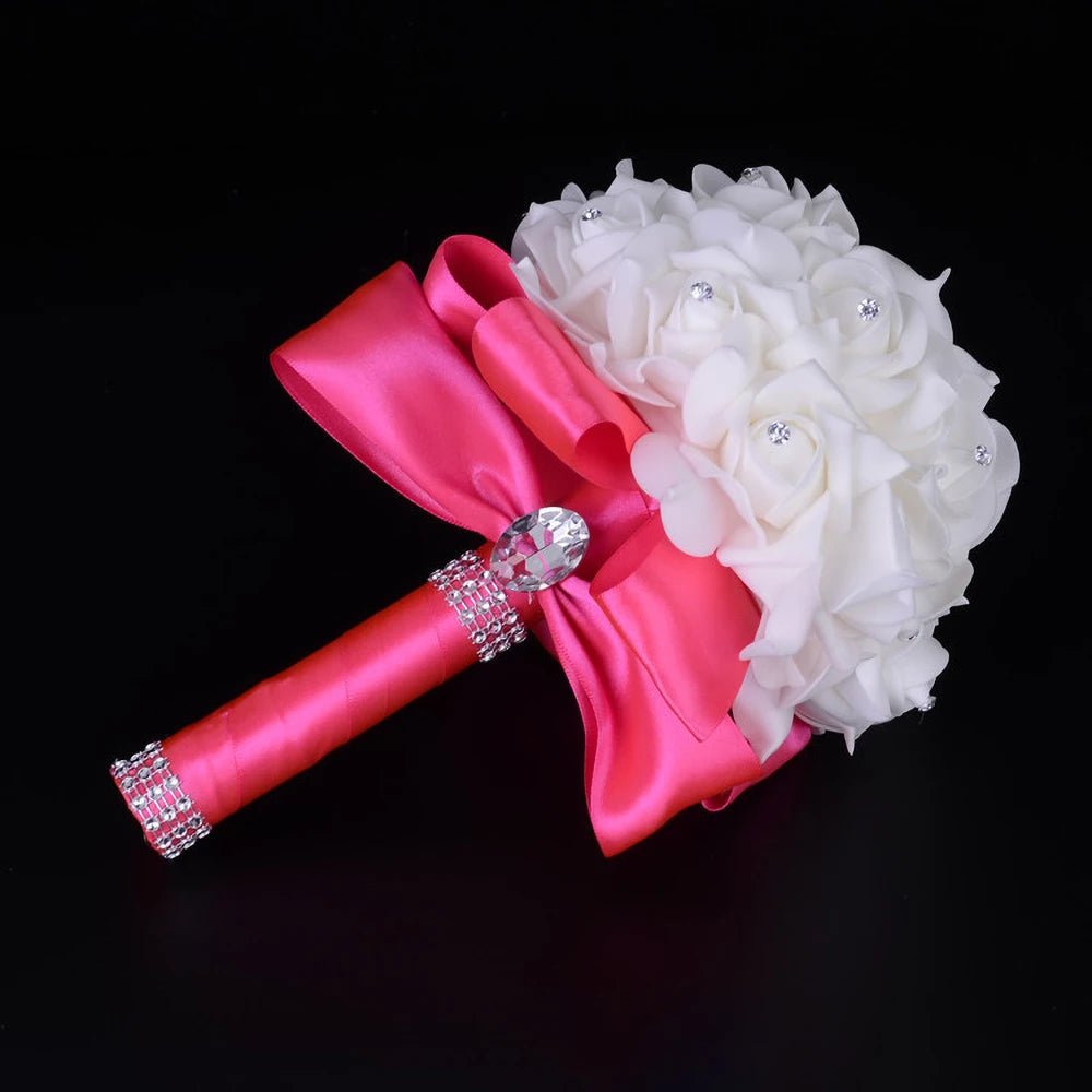 Pearl and Crystal Rose Bridesmaid Bouquet - Luzilly Bridal & Apparel
