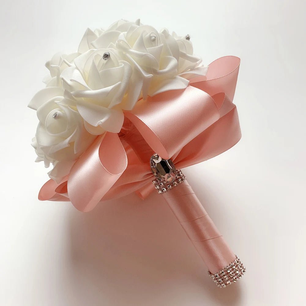 Pearl and Crystal Rose Bridesmaid Bouquet - Luzilly Bridal & Apparel