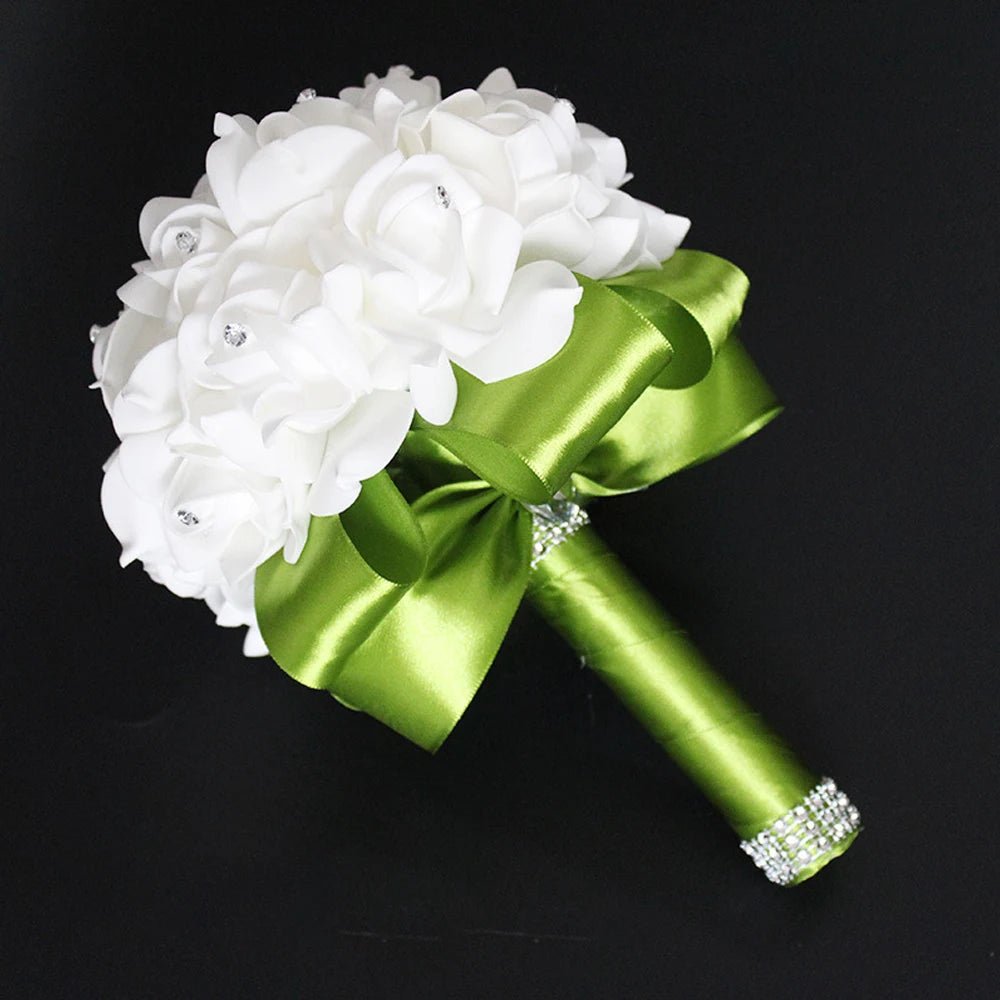 Pearl and Crystal Rose Bridesmaid Bouquet - Luzilly Bridal & Apparel
