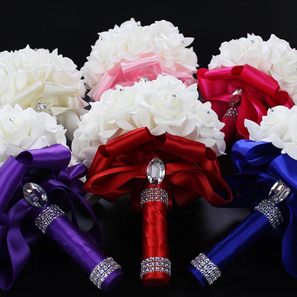 Pearl and Crystal Rose Bridesmaid Bouquet - Luzilly Bridal & Apparel
