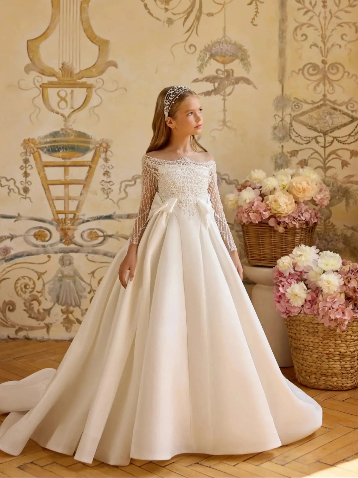 Pearl Beaded Ball Gown Flower Girl Dress - Luzilly Bridal & Apparel
