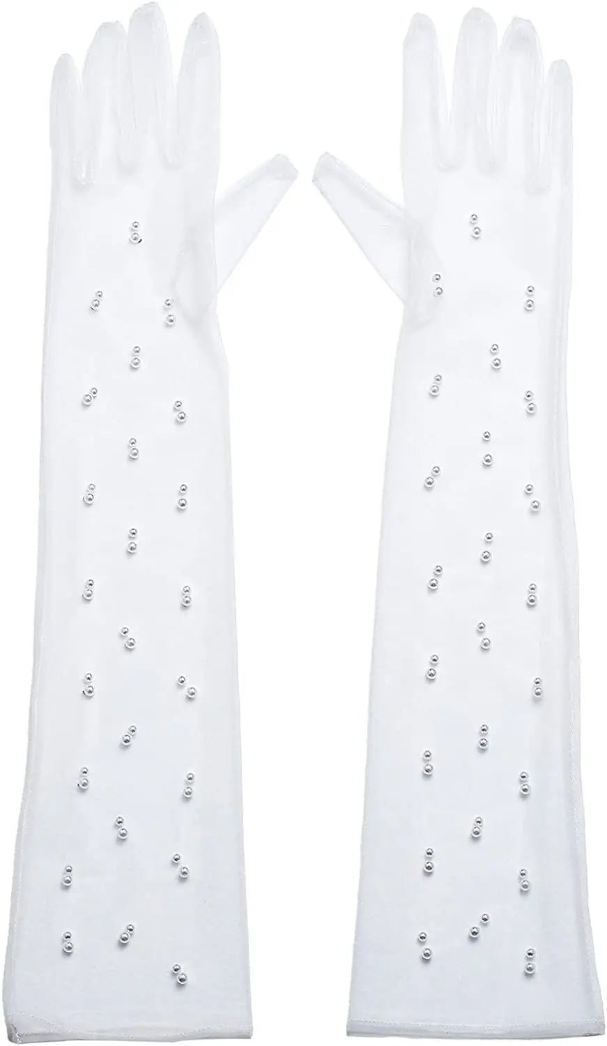 Pearl Beaded Long Tulle Bridal Gloves - Luzilly Bridal & Apparel
