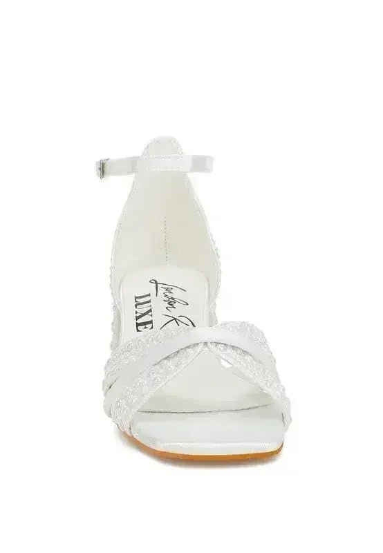 Pearl Bridal Sandals - Low Heel Satin Shoes - Wedding Party Comfort - Luzilly Bridal & Apparel