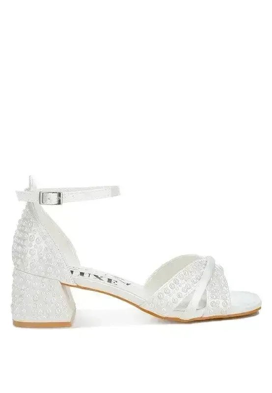 Pearl Bridal Sandals - Low Heel Satin Shoes - Wedding Party Comfort - Luzilly Bridal & Apparel