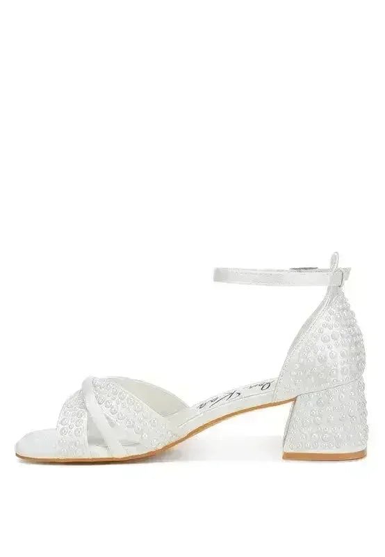 Pearl Bridal Sandals - Low Heel Satin Shoes - Wedding Party Comfort - Luzilly Bridal & Apparel
