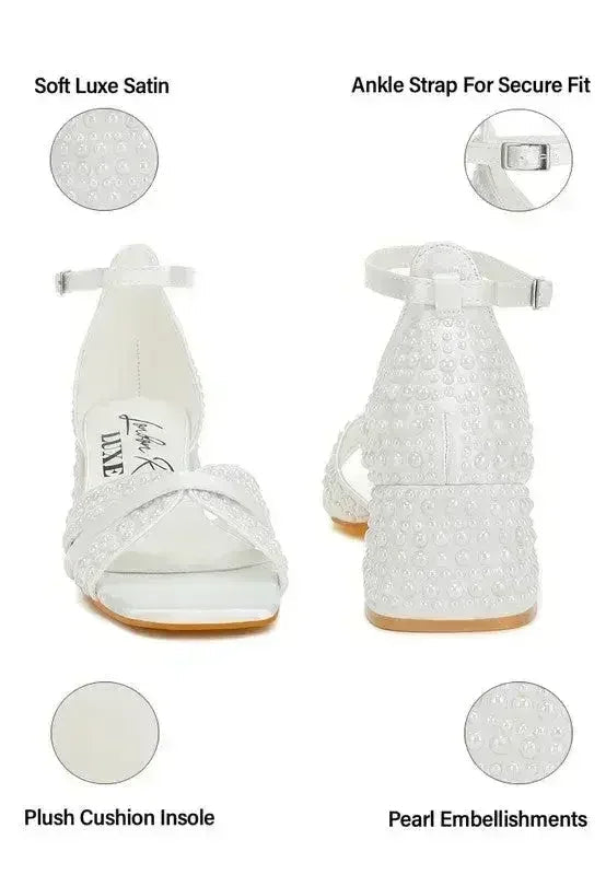 Pearl Bridal Sandals - Low Heel Satin Shoes - Wedding Party Comfort - Luzilly Bridal & Apparel