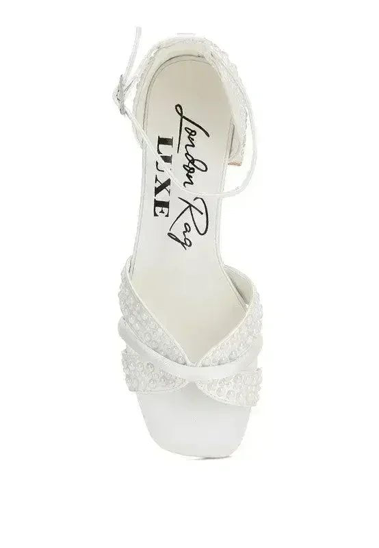 Pearl Bridal Sandals - Low Heel Satin Shoes - Wedding Party Comfort - Luzilly Bridal & Apparel