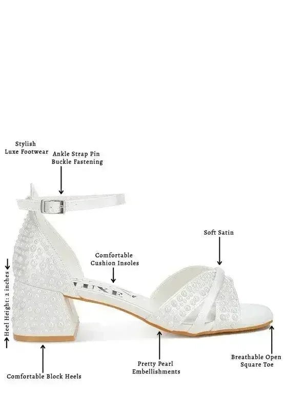 Pearl Bridal Sandals - Low Heel Satin Shoes - Wedding Party Comfort - Luzilly Bridal & Apparel