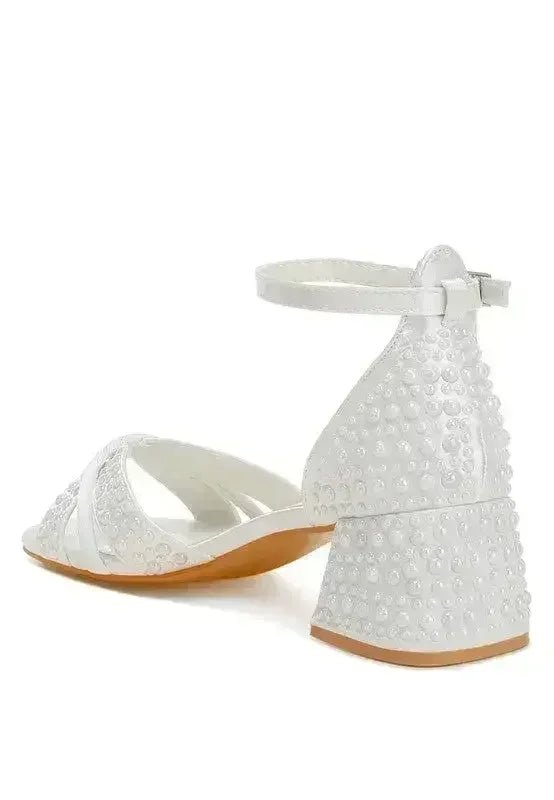 Pearl Bridal Sandals - Low Heel Satin Shoes - Wedding Party Comfort - Luzilly Bridal & Apparel