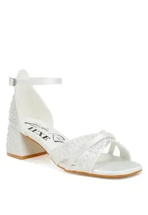Pearl Bridal Sandals - Low Heel Satin Shoes - Wedding Party Comfort - Luzilly Bridal & Apparel