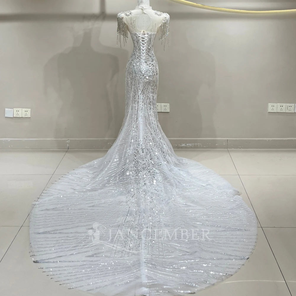Pearl Corset Mermaid Wedding Gown with Removable Neckline - Luzilly Bridal & Apparel