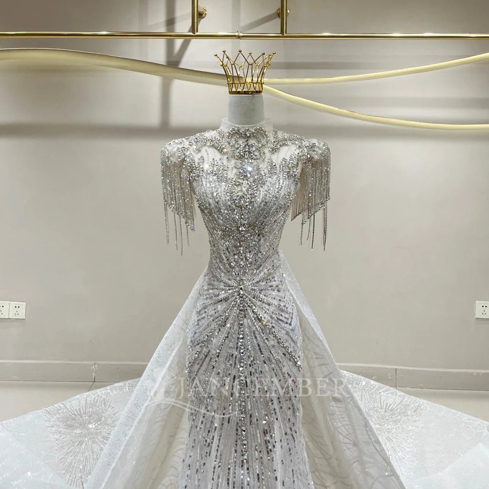 Pearl Corset Mermaid Wedding Gown with Removable Neckline - Luzilly Bridal & Apparel