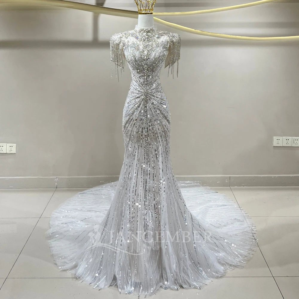 Pearl Corset Mermaid Wedding Gown with Removable Neckline - Luzilly Bridal & Apparel