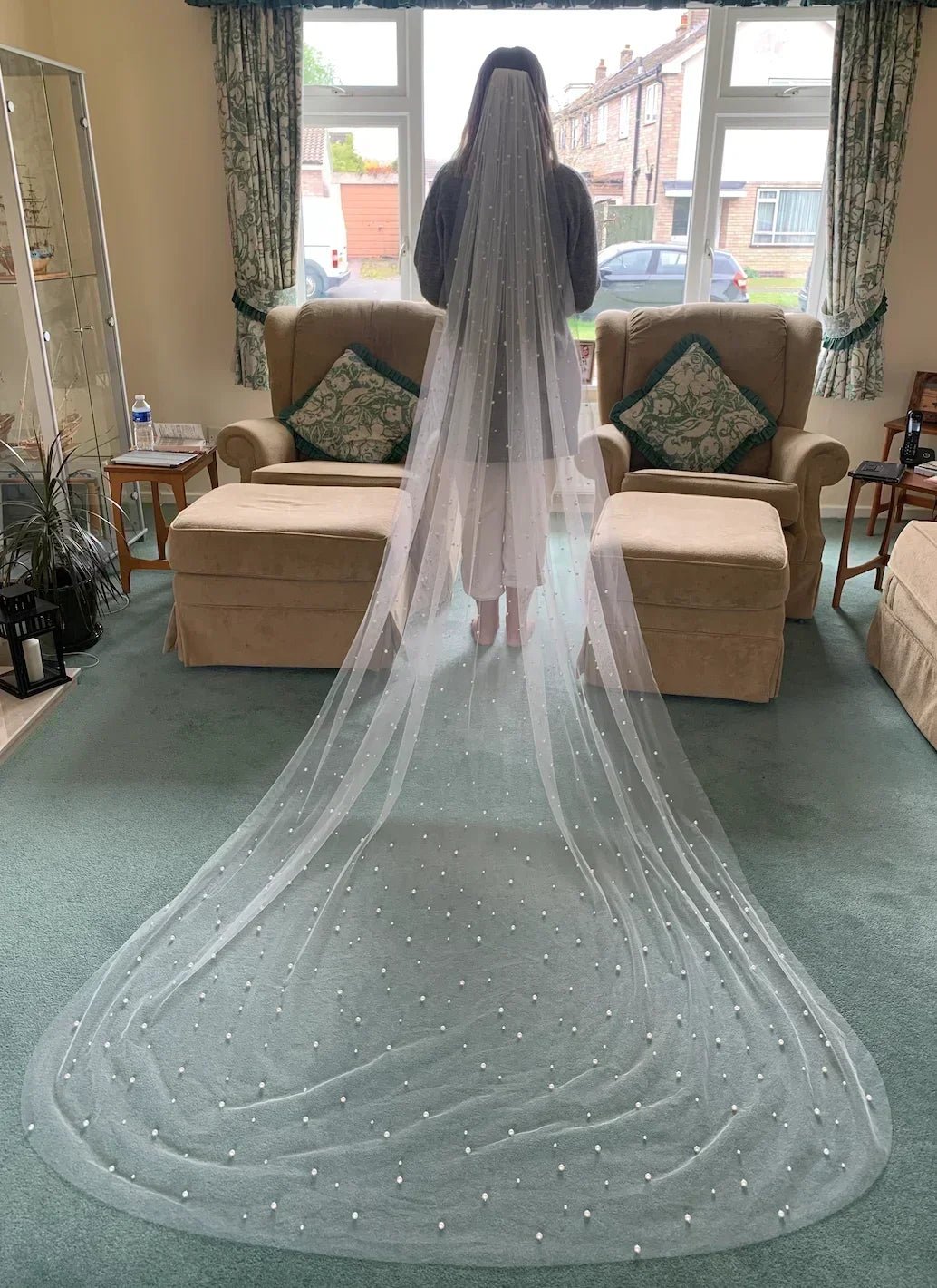Pearl & Crystal Beaded Cathedral Wedding Veil - Luzilly Bridal & Apparel