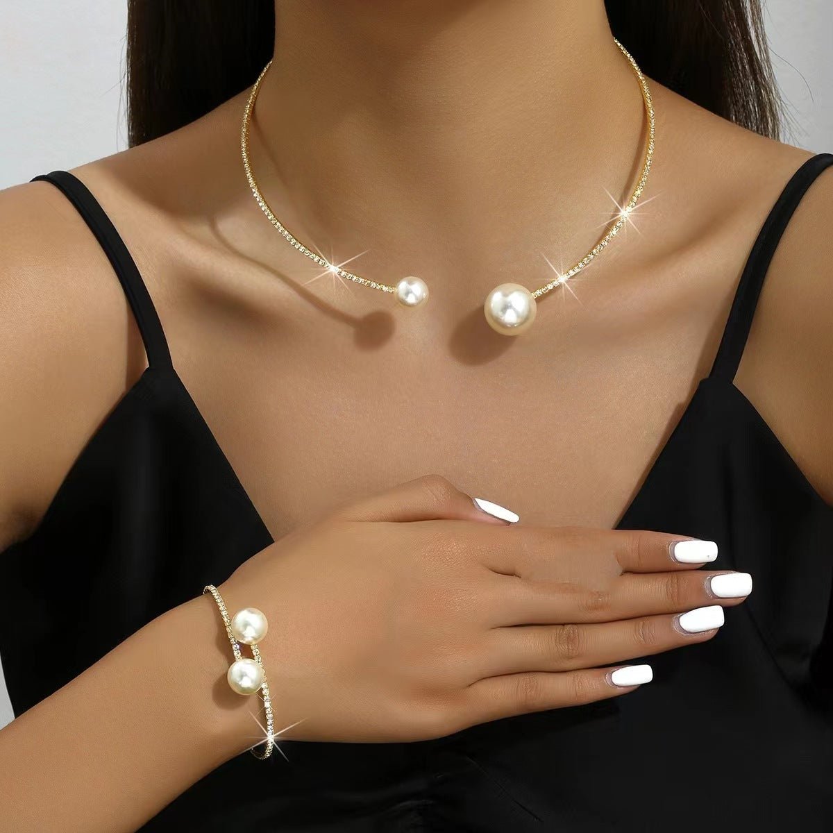 Pearl & Crystal Collar Three-Piece Bridal Set - Luzilly Bridal & Apparel