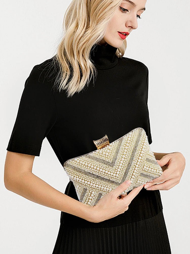 Pearl Envelope Bridal Clutch with Chain - Luzilly Bridal & Apparel