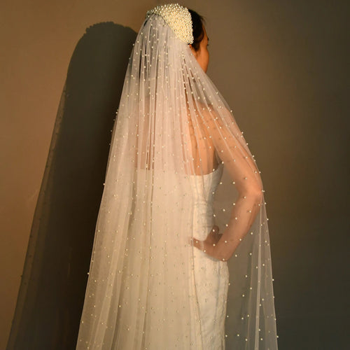 Pearl Hair Band Bridal Veils Extra Long Royal Cathedral Length Veil Wedding Veils with Comb Wedding Hair Accessories - Luzilly Bridal & Apparel