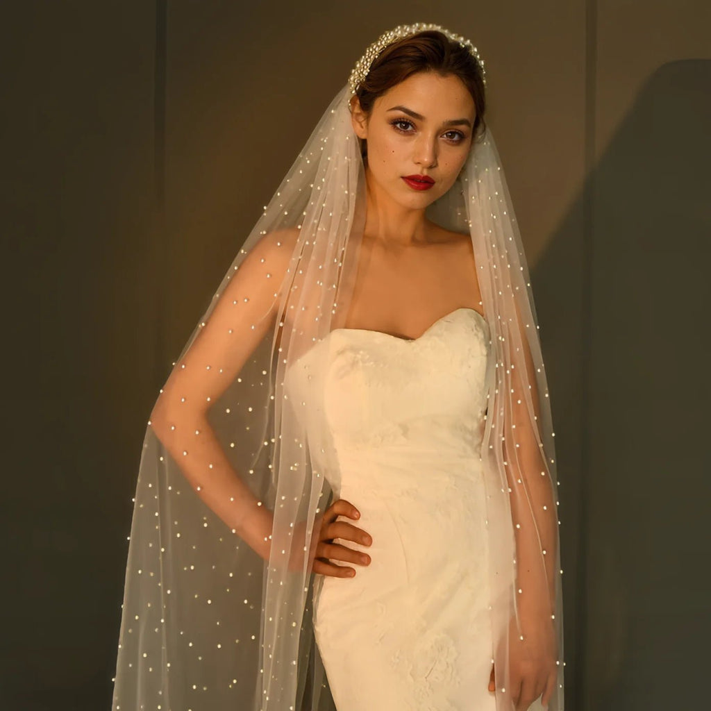 Pearl Hair Band Bridal Veils Extra Long Royal Cathedral Length Veil Wedding Veils with Comb Wedding Hair Accessories - Luzilly Bridal & Apparel