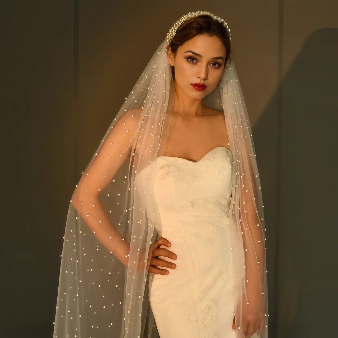 Pearl Hair Band Bridal Veils Extra Long Royal Cathedral Length Veil Wedding Veils with Comb Wedding Hair Accessories - Luzilly Bridal & Apparel