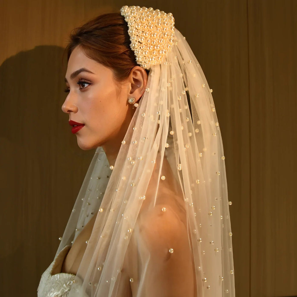 Pearl Hair Band Bridal Veils Extra Long Royal Cathedral Length Veil Wedding Veils with Comb Wedding Hair Accessories - Luzilly Bridal & Apparel