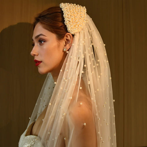 Pearl Hair Band Bridal Veils Extra Long Royal Cathedral Length Veil Wedding Veils with Comb Wedding Hair Accessories - Luzilly Bridal & Apparel
