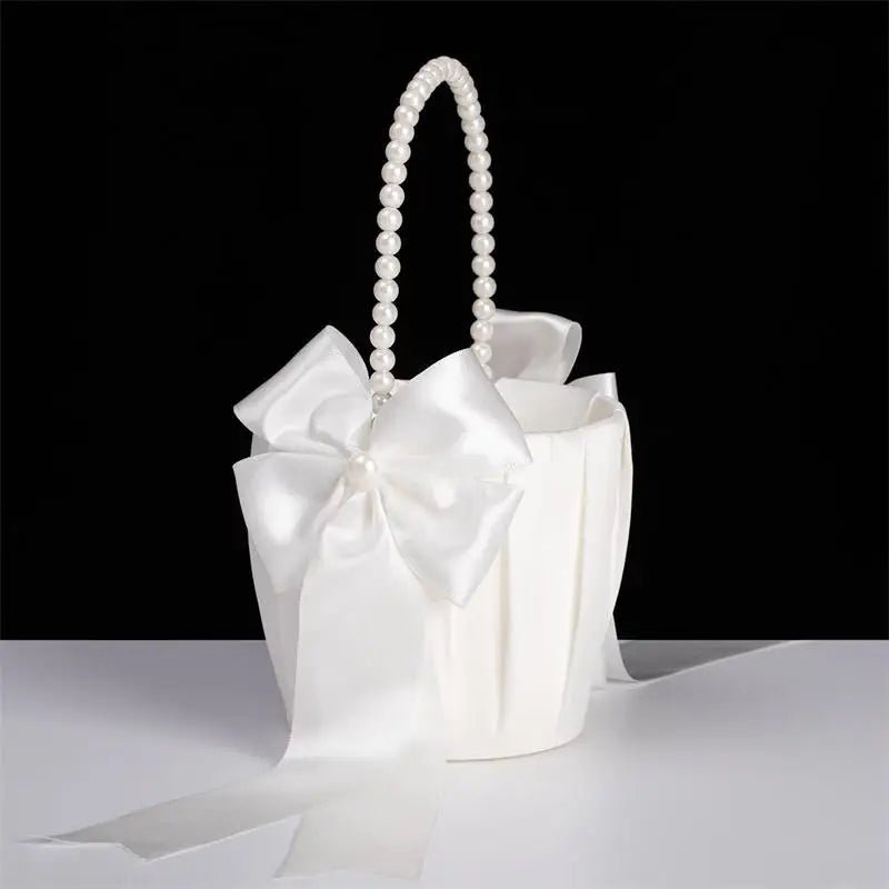 Pearl Handle Satin Flower Girl Petal Basket - Luzilly Bridal & Apparel