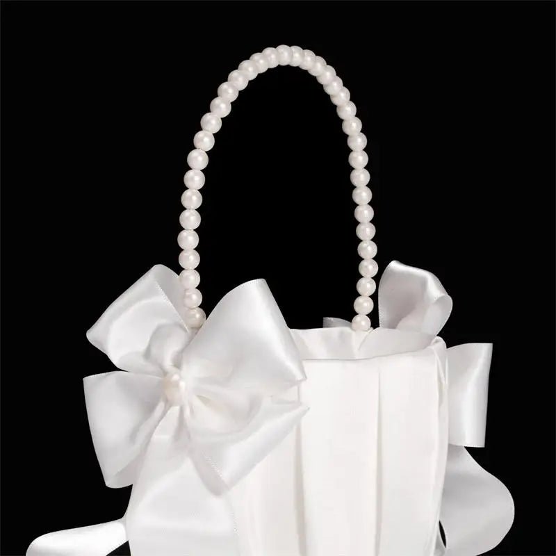 Pearl Handle Satin Flower Girl Petal Basket - Luzilly Bridal & Apparel