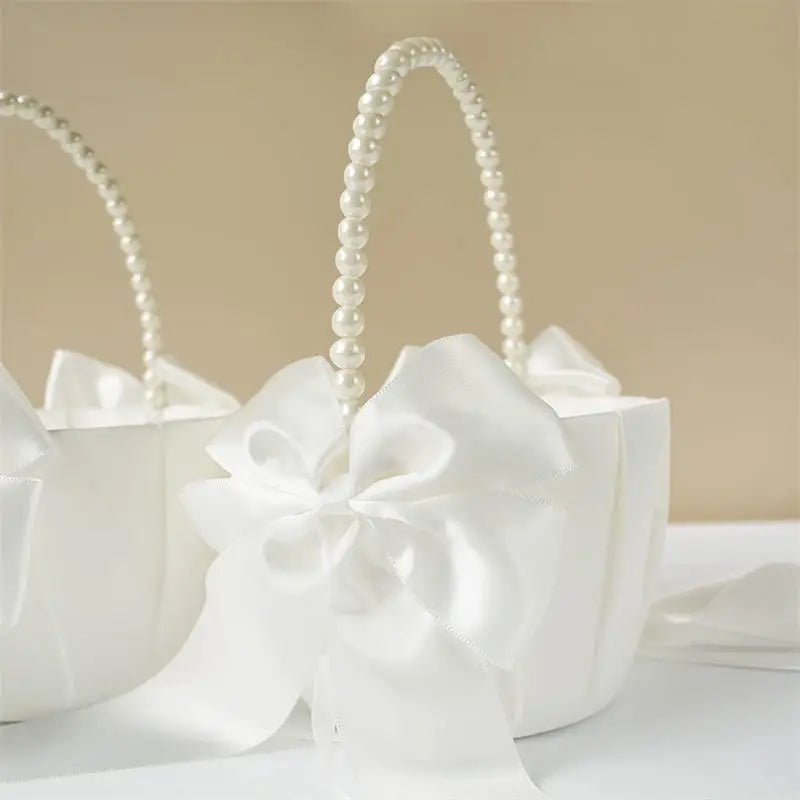 Pearl Handle Satin Flower Girl Petal Basket - Luzilly Bridal & Apparel