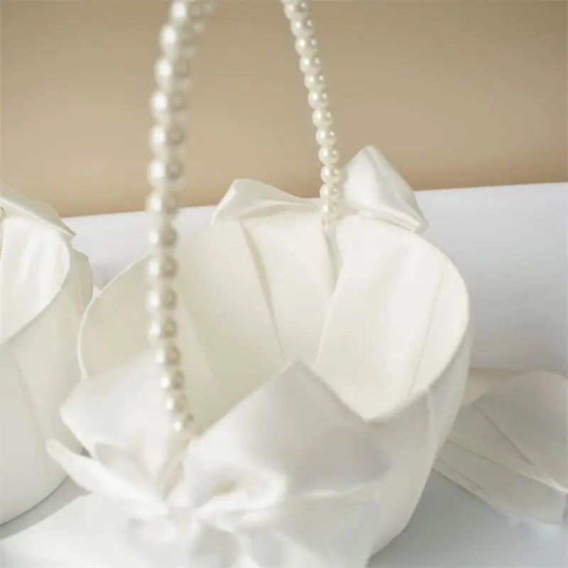 Pearl Handle Satin Flower Girl Petal Basket - Luzilly Bridal & Apparel