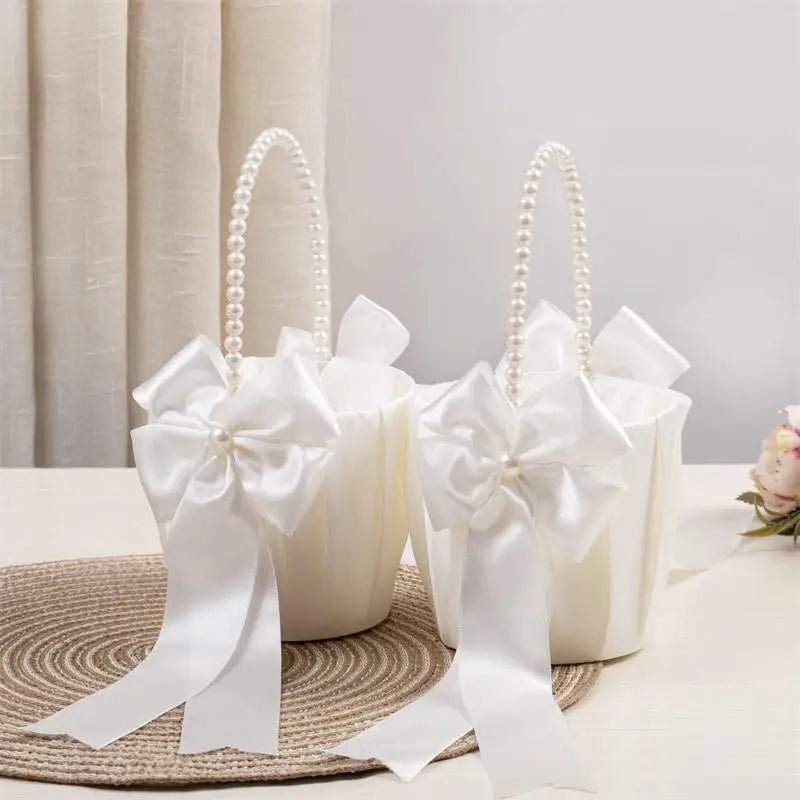 Pearl Handle Satin Flower Girl Petal Basket - Luzilly Bridal & Apparel