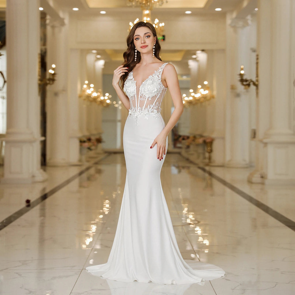 Pearl Lace Backless Mermaid Wedding Gown - Luzilly Bridal & Apparel