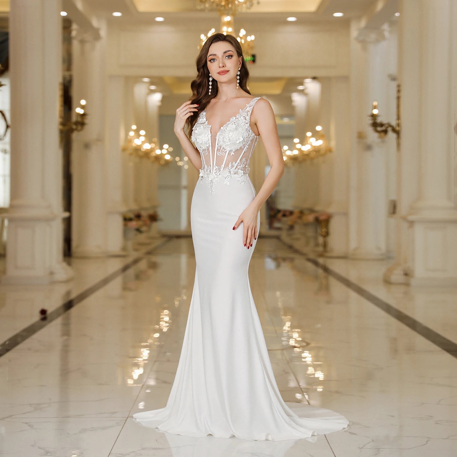 Pearl Lace Backless Mermaid Wedding Gown - Luzilly Bridal & Apparel