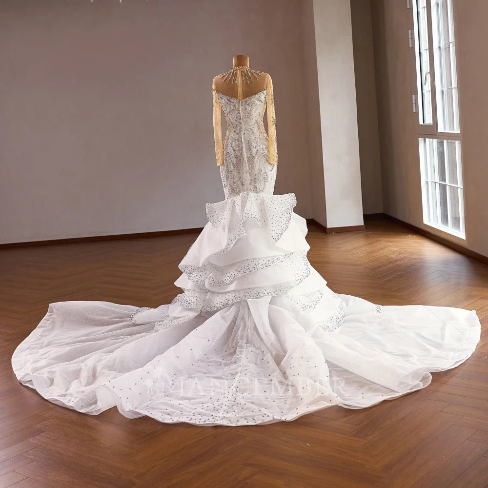 Pearl Lace Long-Sleeve A-Line Wedding Gown with Train - Luzilly Bridal & Apparel