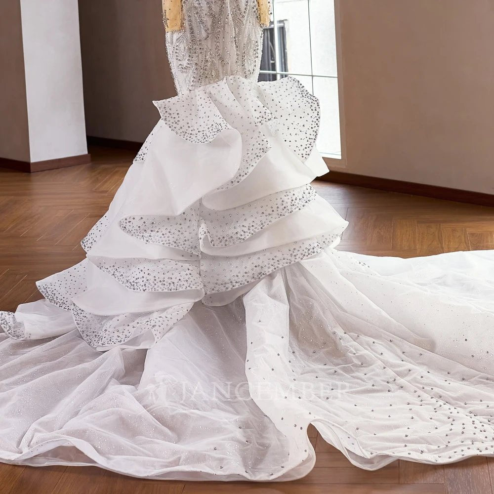 Pearl Lace Long-Sleeve A-Line Wedding Gown with Train - Luzilly Bridal & Apparel