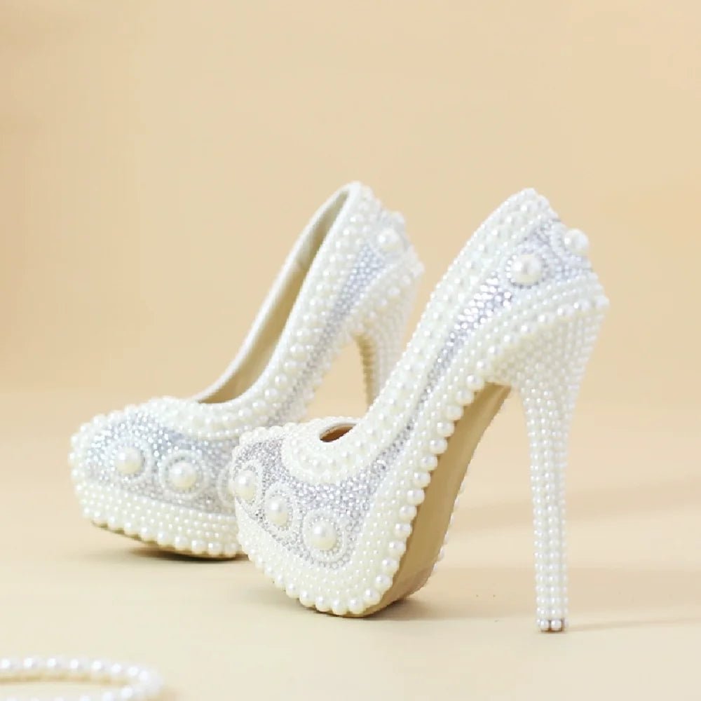 Pearl & Lace Platform Bridal Pumps - Luzilly Bridal & Apparel