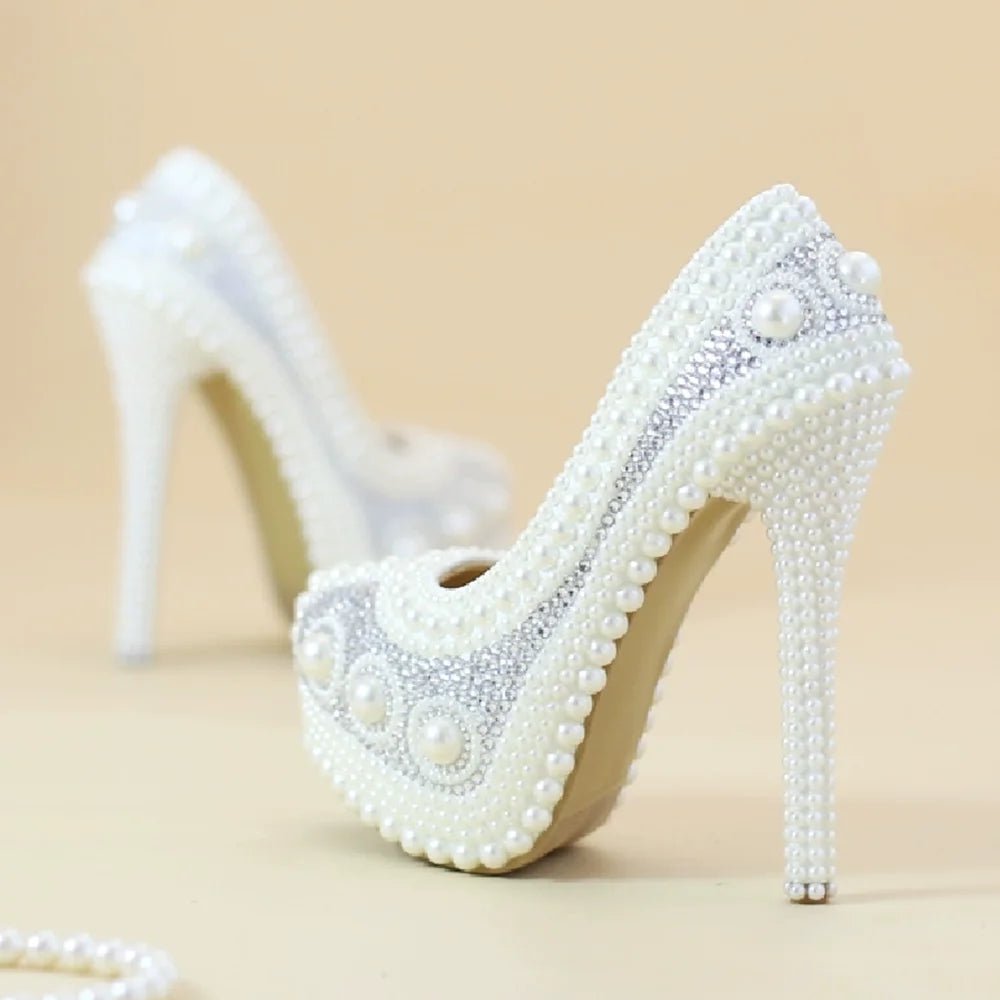 Pearl & Lace Platform Bridal Pumps - Luzilly Bridal & Apparel