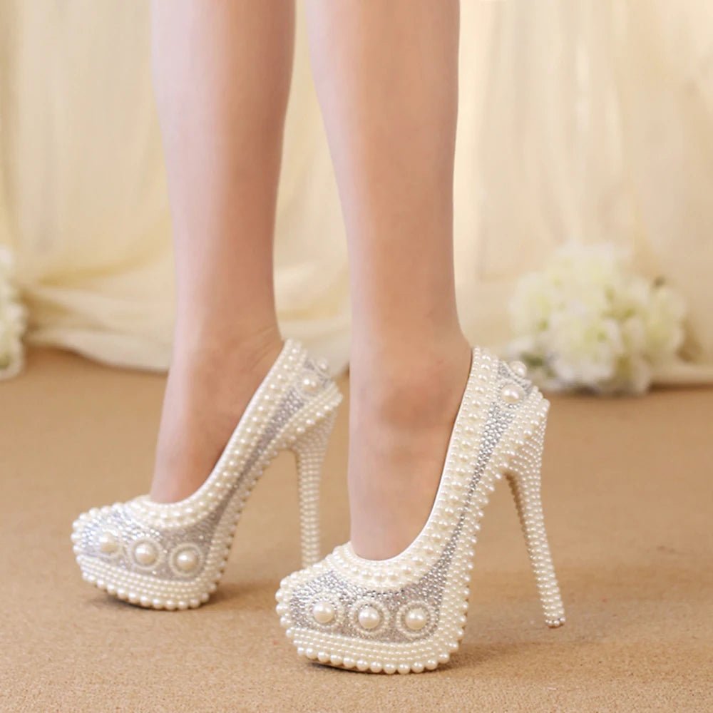 Pearl & Lace Platform Bridal Pumps - Luzilly Bridal & Apparel