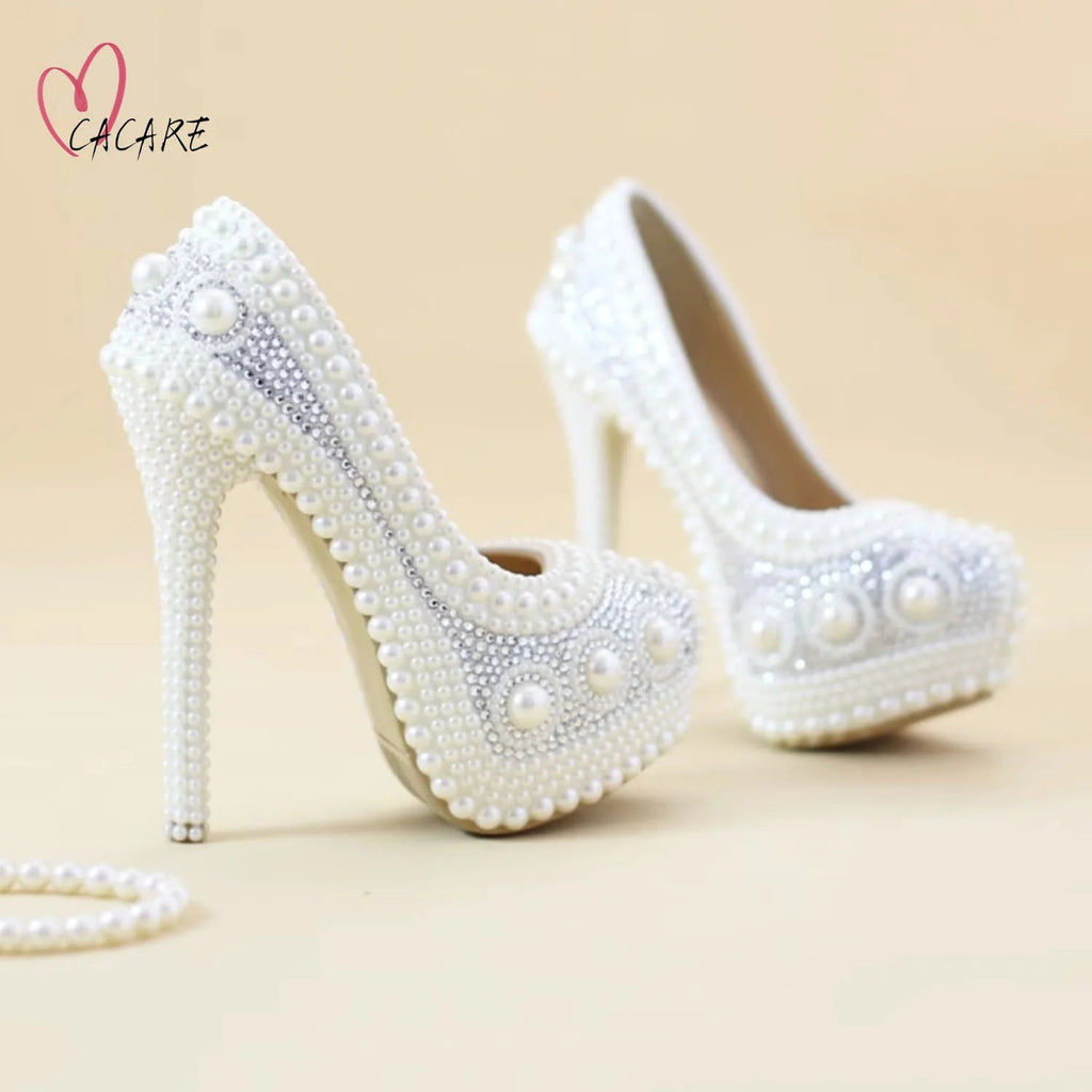 Pearl & Lace Platform Bridal Pumps - Luzilly Bridal & Apparel