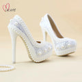 Pearl & Lace Platform Bridal Pumps - Luzilly Bridal & Apparel