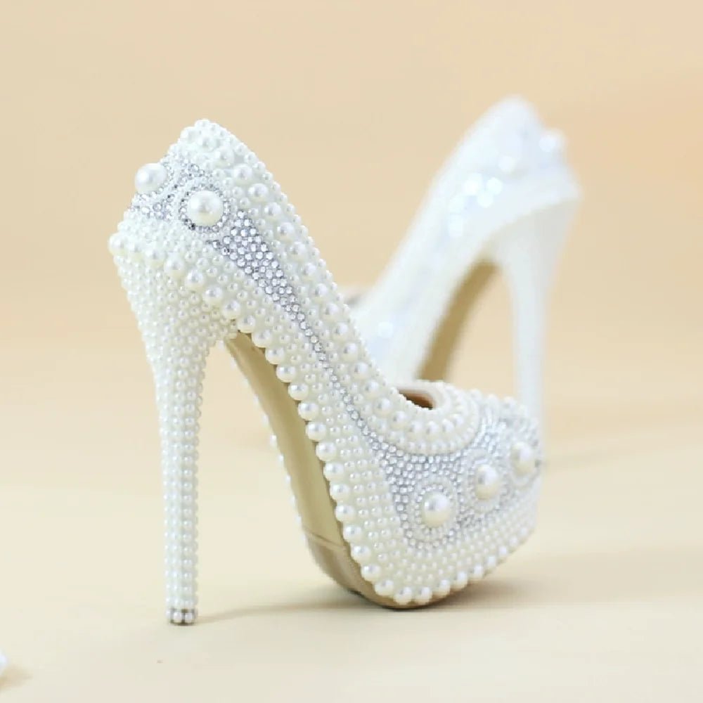Pearl & Lace Platform Bridal Pumps - Luzilly Bridal & Apparel