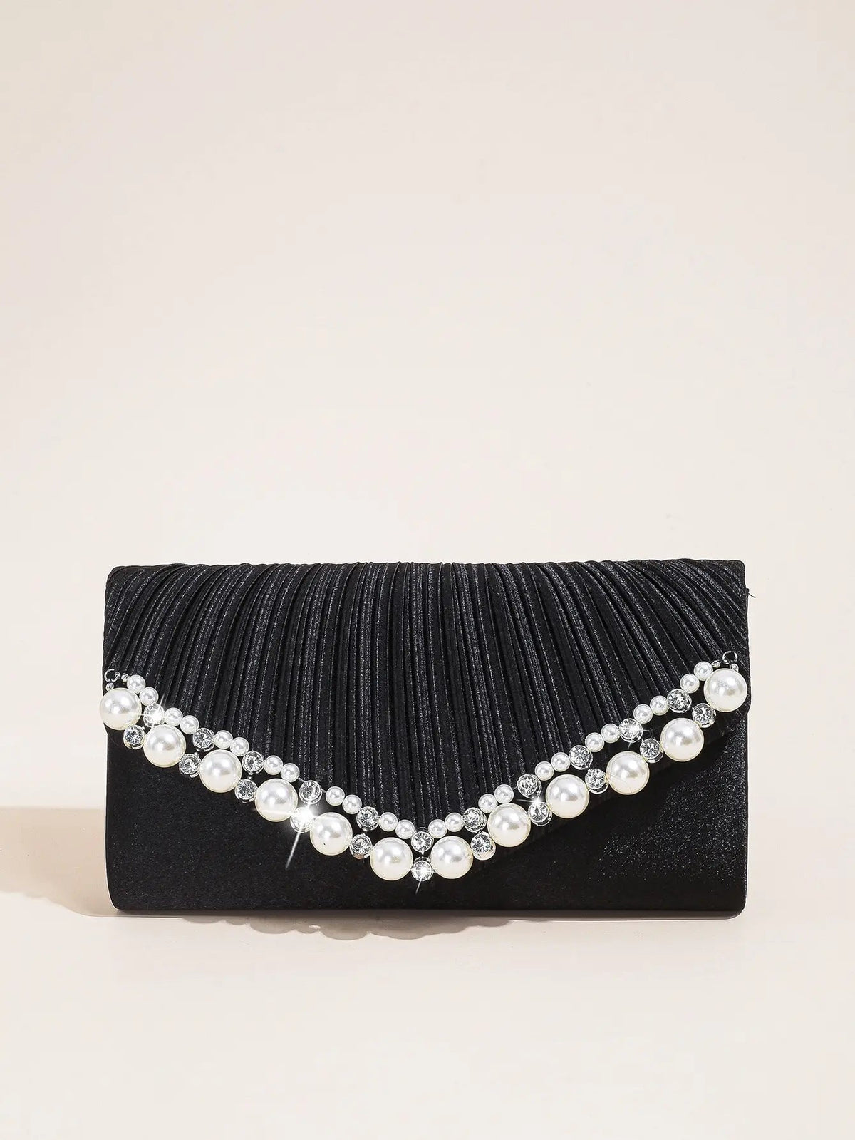 Pearl & Pleated Satin Clutch - Luzilly Bridal & Apparel