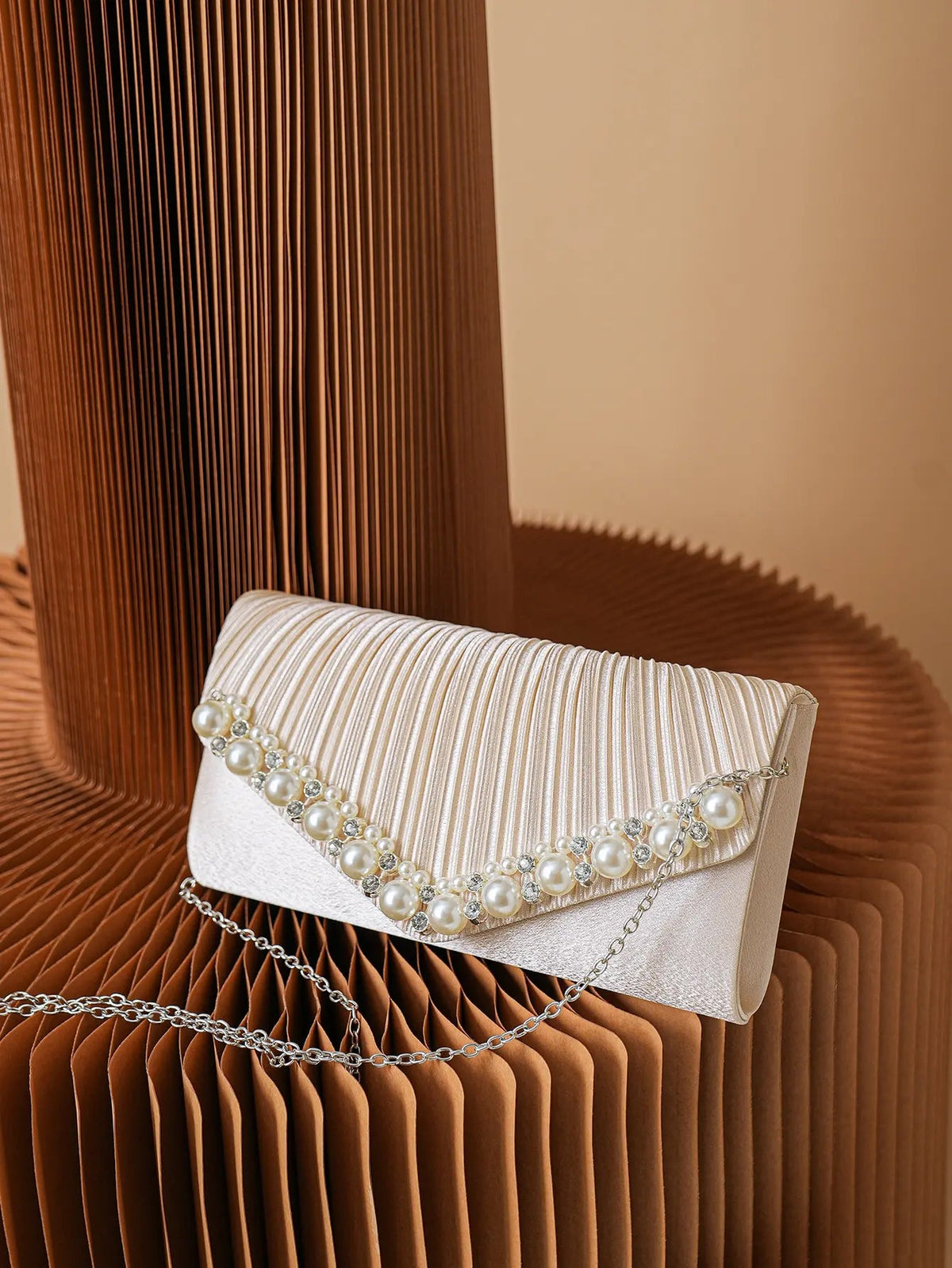 Pearl & Pleated Satin Clutch - Luzilly Bridal & Apparel