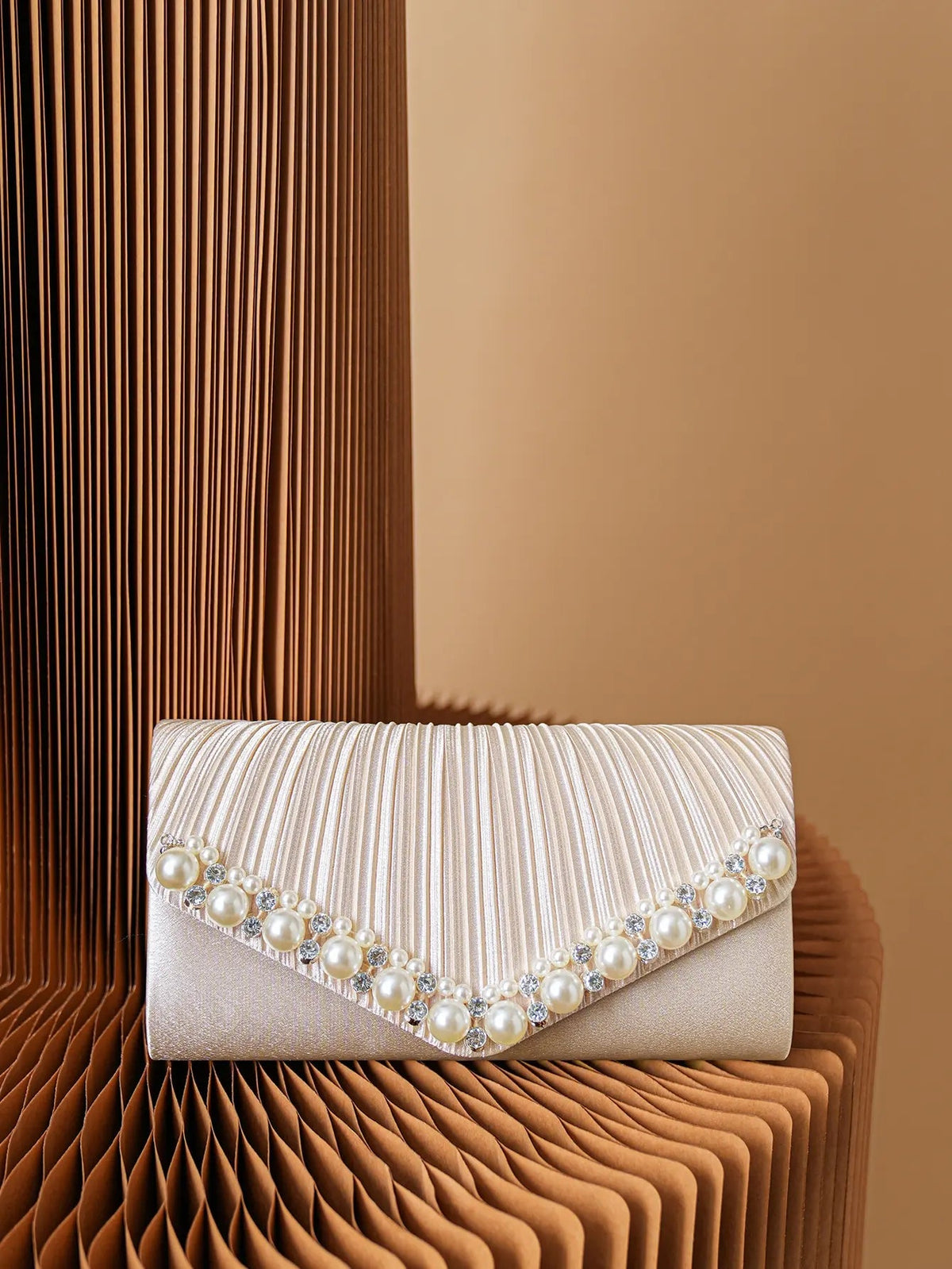 Pearl & Pleated Satin Clutch - Luzilly Bridal & Apparel