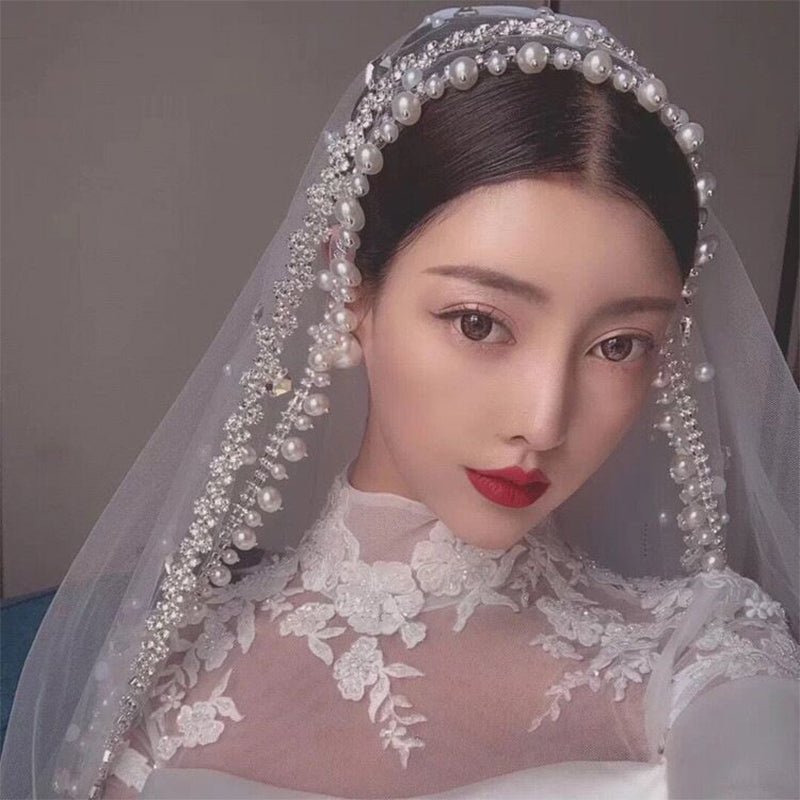 Pearl Rhinestone Veil with Length Options - Luzilly Bridal & Apparel