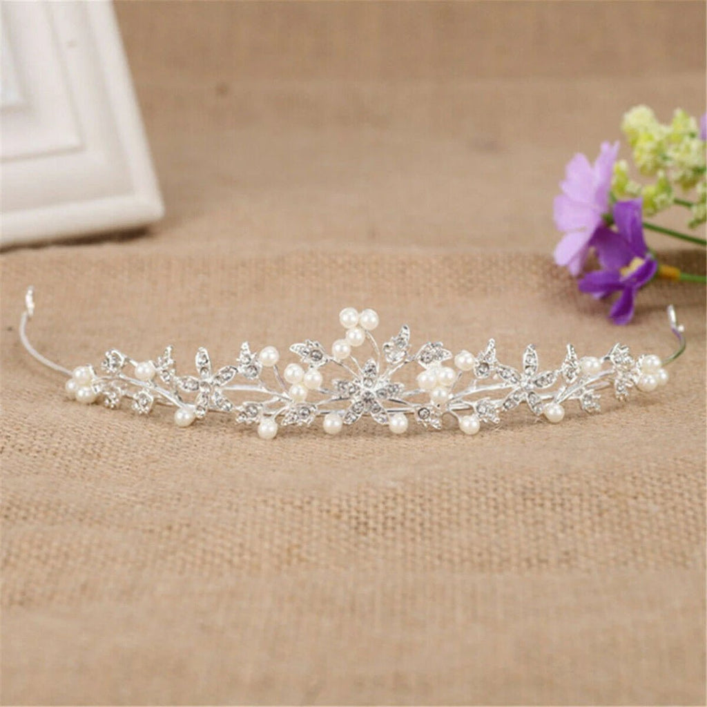 Pearl & Rhinestone Princess Crown Bridal Headband - Luzilly Bridal & Apparel