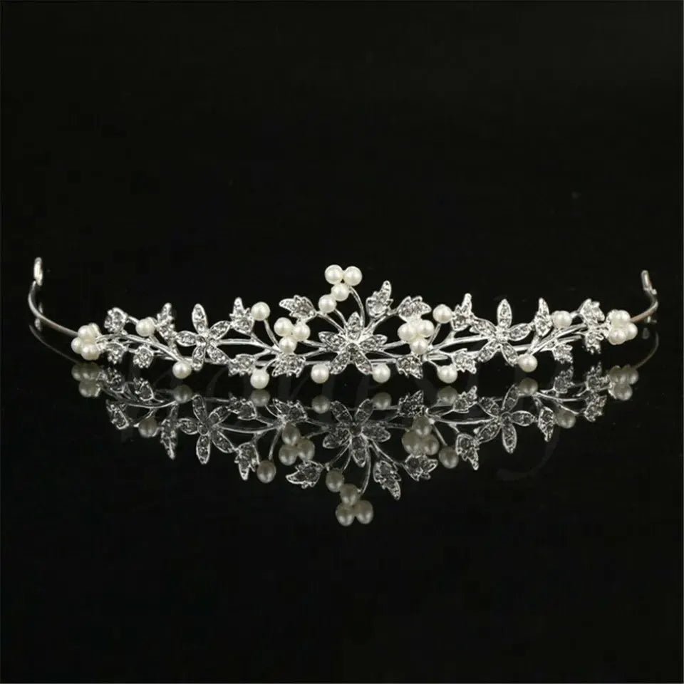 Pearl & Rhinestone Princess Crown Bridal Headband - Luzilly Bridal & Apparel