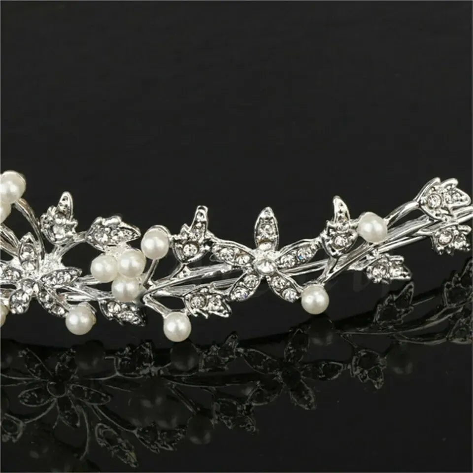 Pearl & Rhinestone Princess Crown Bridal Headband - Luzilly Bridal & Apparel