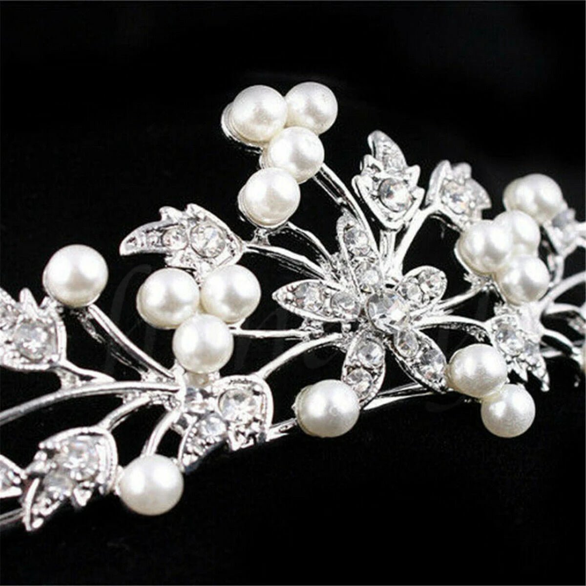 Pearl & Rhinestone Princess Crown Bridal Headband - Luzilly Bridal & Apparel