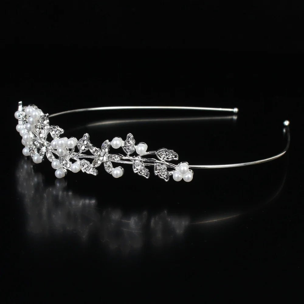 Pearl & Rhinestone Princess Crown Bridal Headband - Luzilly Bridal & Apparel